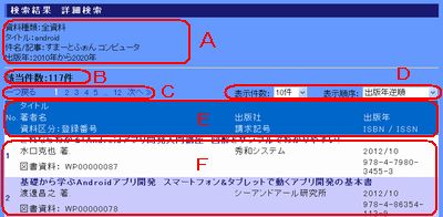 結果一覧情報画面